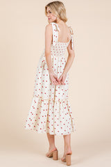 Curvy Cream Strawberry Print Ruffle Midi