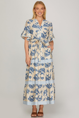 Paisley Short Ruffled Sleeve Tiered Maxi Dress
