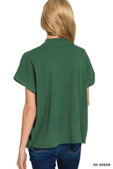 Dark Green Mock Neck Short Sleeve Sweater