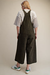 Olive Animal Print Mineral Washed Overalls