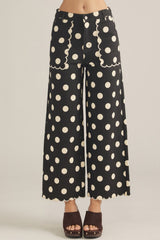Black and White Polka Dot Scallop Hem Pants