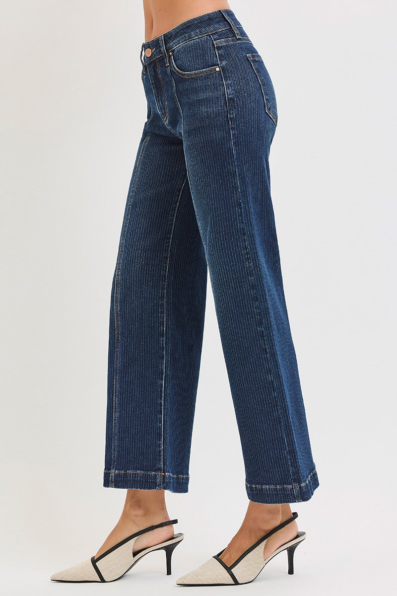 Estelle's Mid Rise Crop Wide Seam Ribbed Jeans