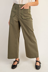 Olive Scalloped Front Pocket Pants