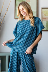 Soft Checkered Print Short Sleeve Top