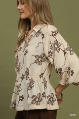 Ecru Button Front Bell Sleeve Top