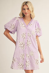 Lavender 3D Floral Applique Dress