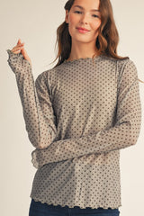 Sage Merrow Edge Polka Dot Mesh Top