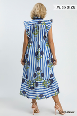 Curvy Floral Stripe Midi Dress