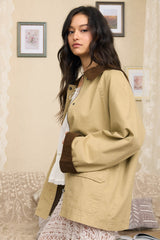 Khaki Corduroy Trim Barn Jacket