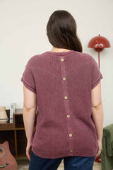 Curvy Washed Knit Short Sleeve Pullover Sweater