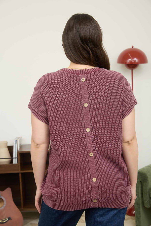 Curvy Washed Knit Short Sleeve Pullover Sweater
