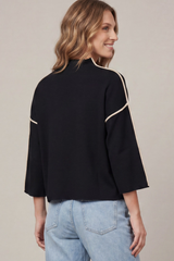 3/4 Sleeve Mock Neck Trimmed Sweater