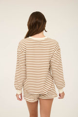 Stripe Henley Snap Button Long Sleeve Top