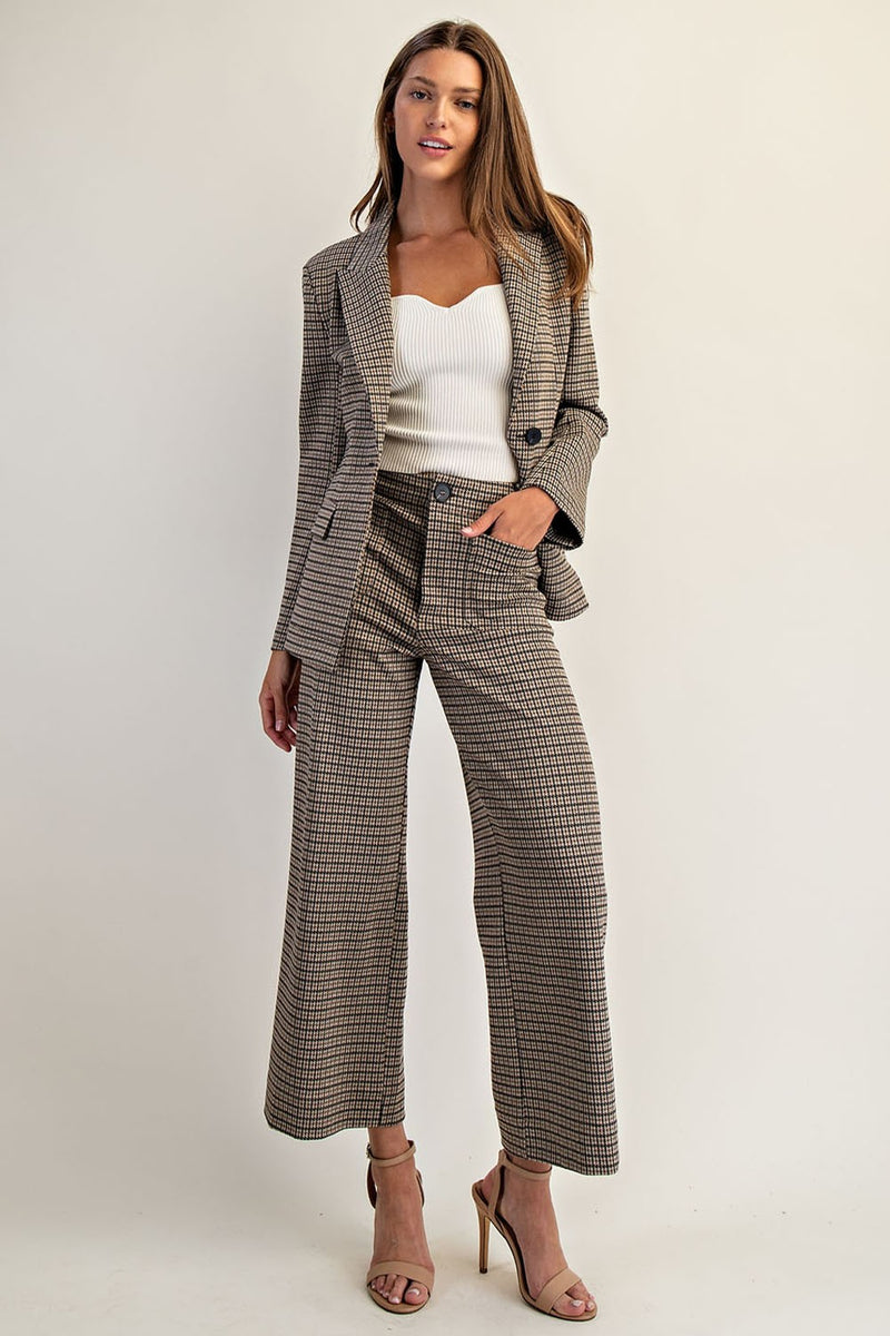 Brown Houndstooth Straight Leg Pants