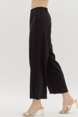 Black Elastic Waist Front Seam Dress Pants