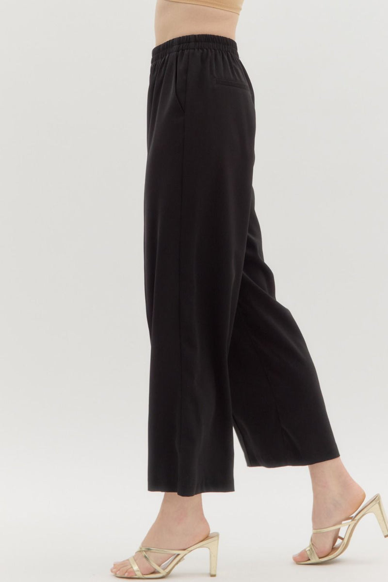 Black Elastic Waist Front Seam Dress Pants