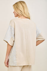 Beige Patchwork and Floral Applique Top