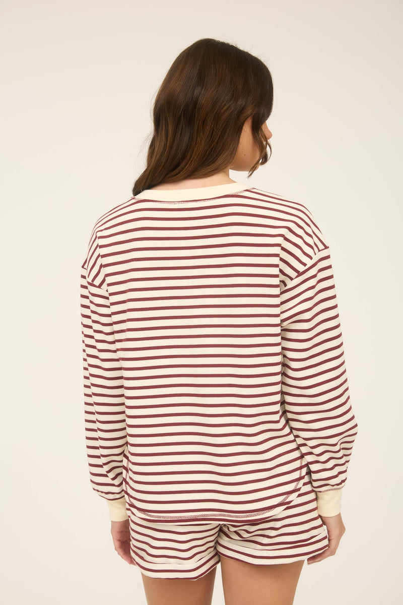 Stripe Henley Snap Button Long Sleeve Top