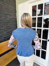 Denim Button Down Cap Sleeve Top