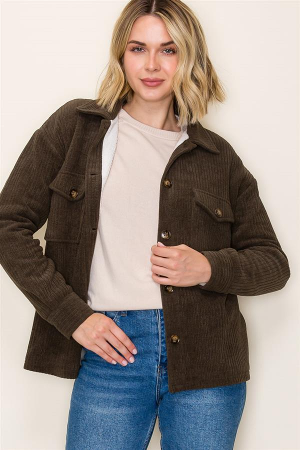 Olive Collared Double Chest Pocket Lined Jacket