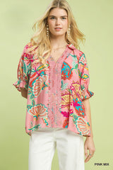 Pink Paisley Embroidered Top