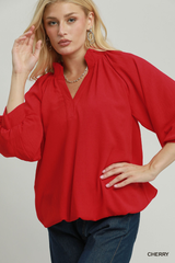 Smocked Collar Bubble Hem Top