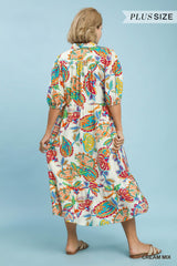 Curvy Cream Paisley Print V Neck Dress