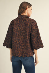 Leopard Faux Suede Scallop Edge Top