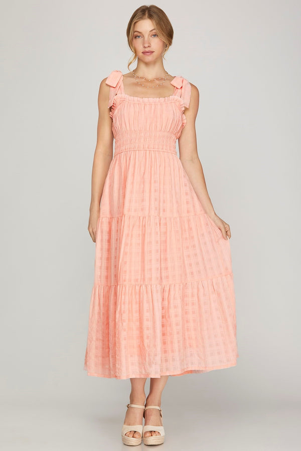 Tie Strap Textured Midi Dress