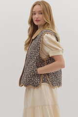 Leopard Button Up Quilted Vest