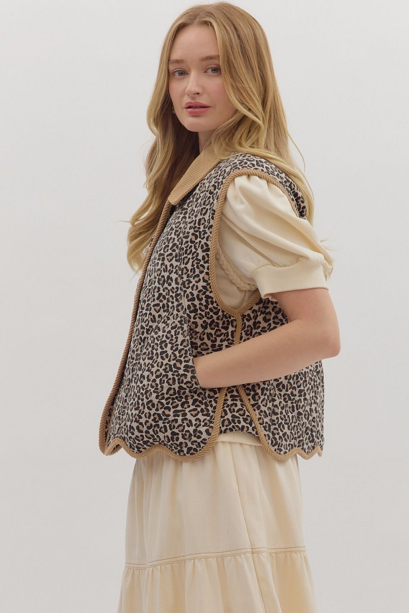Leopard Button Up Quilted Vest
