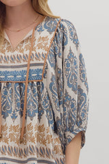 Slate Damask 3/4 Sleeve Top