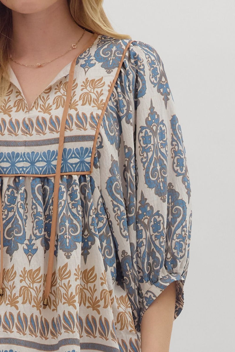 Slate Damask 3/4 Sleeve Top