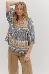 Slate Damask 3/4 Sleeve Top
