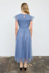 Polka Dot Chiffon Smocked Midi Dress