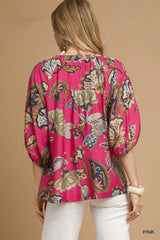 Boho Paisley Puff Sleeve Blouse