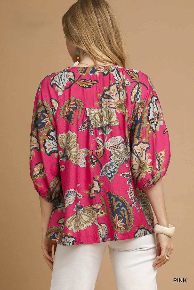 Boho Paisley Puff Sleeve Blouse