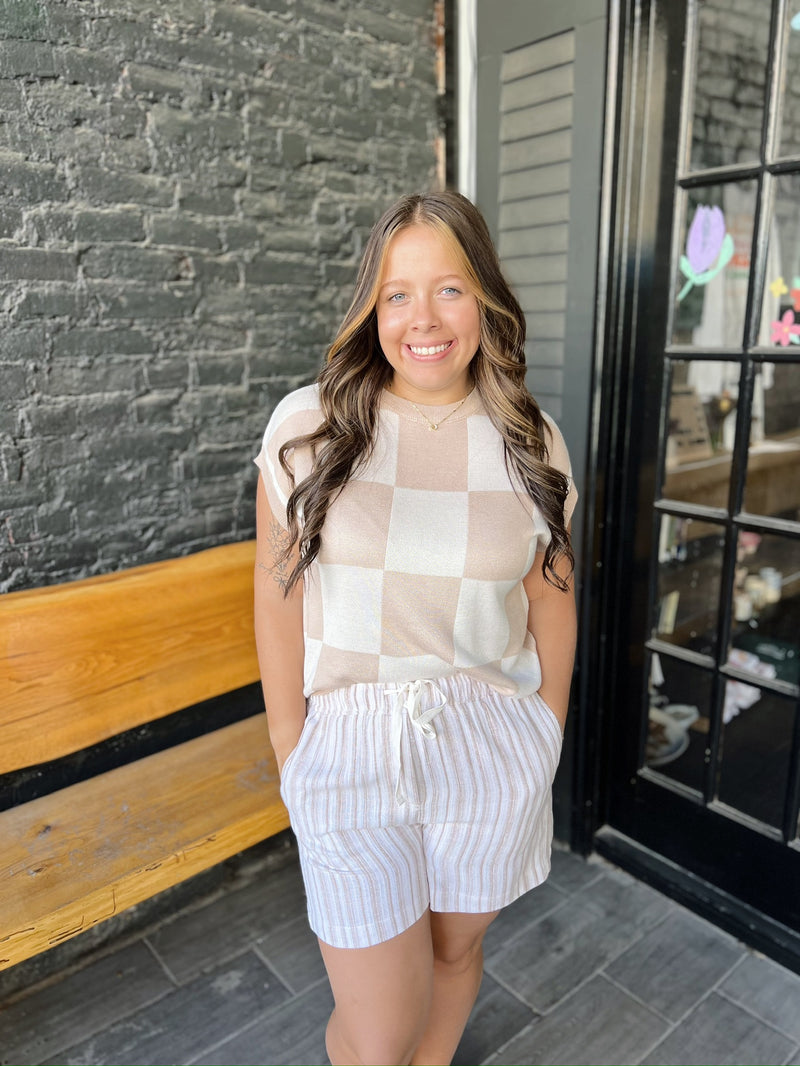Tan and White Checkered Top