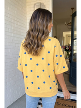 Yellow and Navy Oversized Polka Dot Top