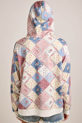 Blue and Pink Floral Patchwork Hoodie