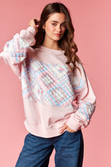 Pink Quilted Patchwork Crewneck