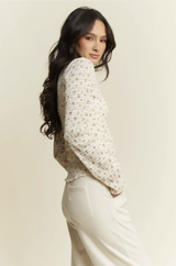 Curvy Cream Floral Print Knit Top