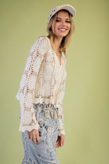 Ivory Floral Crochet Button Front Cardigan