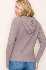 Waffle Knit Long Sleeve Hooded Top