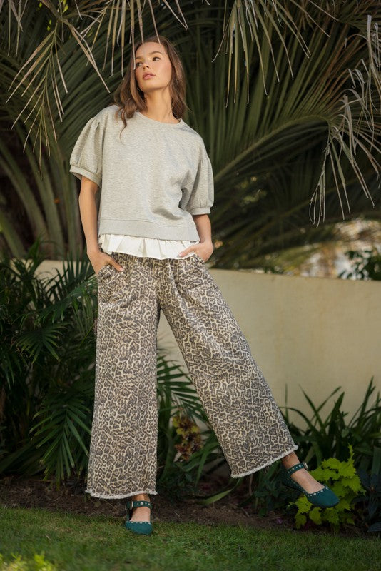 Curvy Leopard Cropped Wide Leg Pants