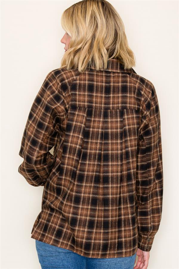 Taupe Plaid Button Down Top