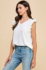 Ivory V-Neck Ruffle Sleeve Top