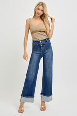 Rowen High Rise Ankle Wide Button Down Cuffed