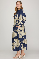 Curvy Navy Floral Midi Dress