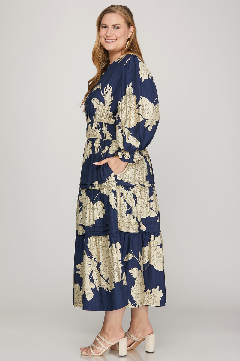 Curvy Navy Floral Midi Dress